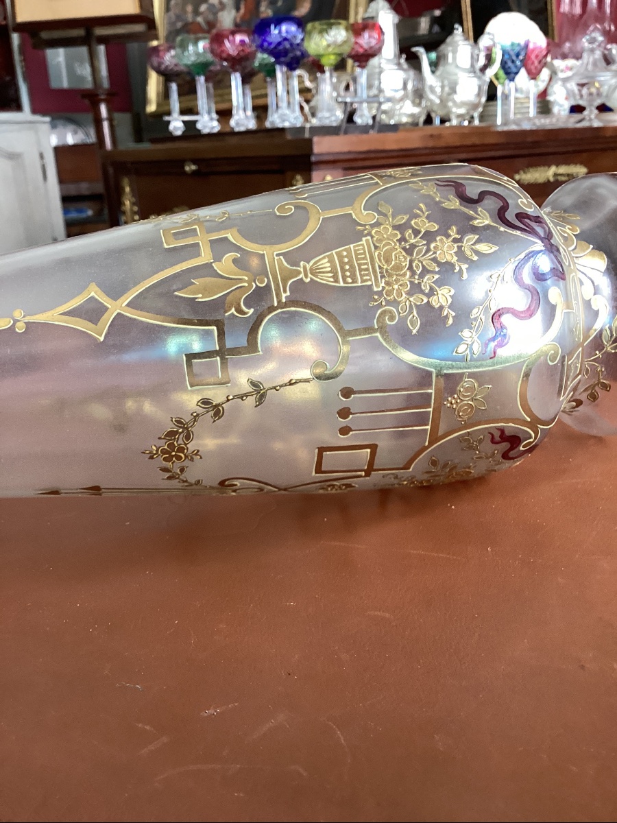 Vase en cristal vers 1900 attribué à Baccarat décor classique émaux or et couleur-photo-2
