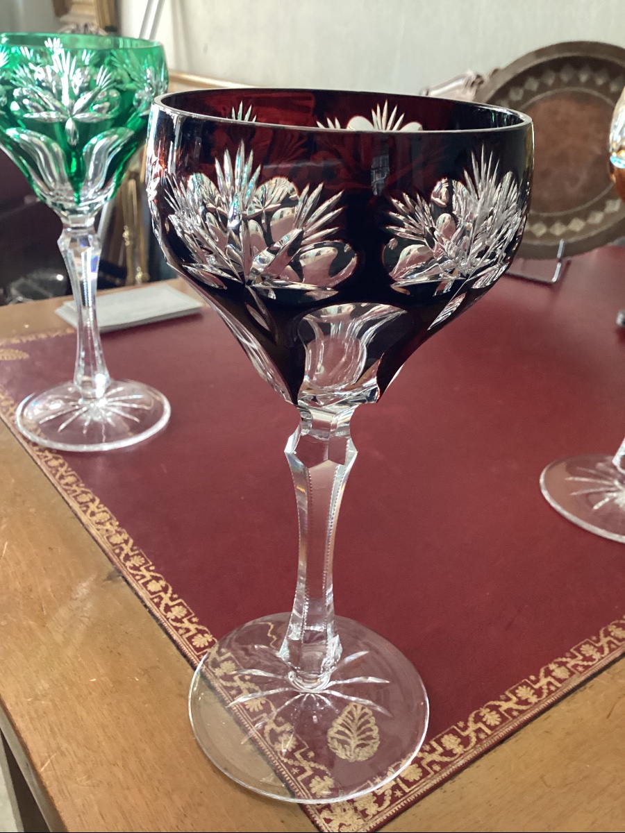 Set Of 9 Double-walled, Faceted Bohemian Crystal Roemer Glasses?-photo-3