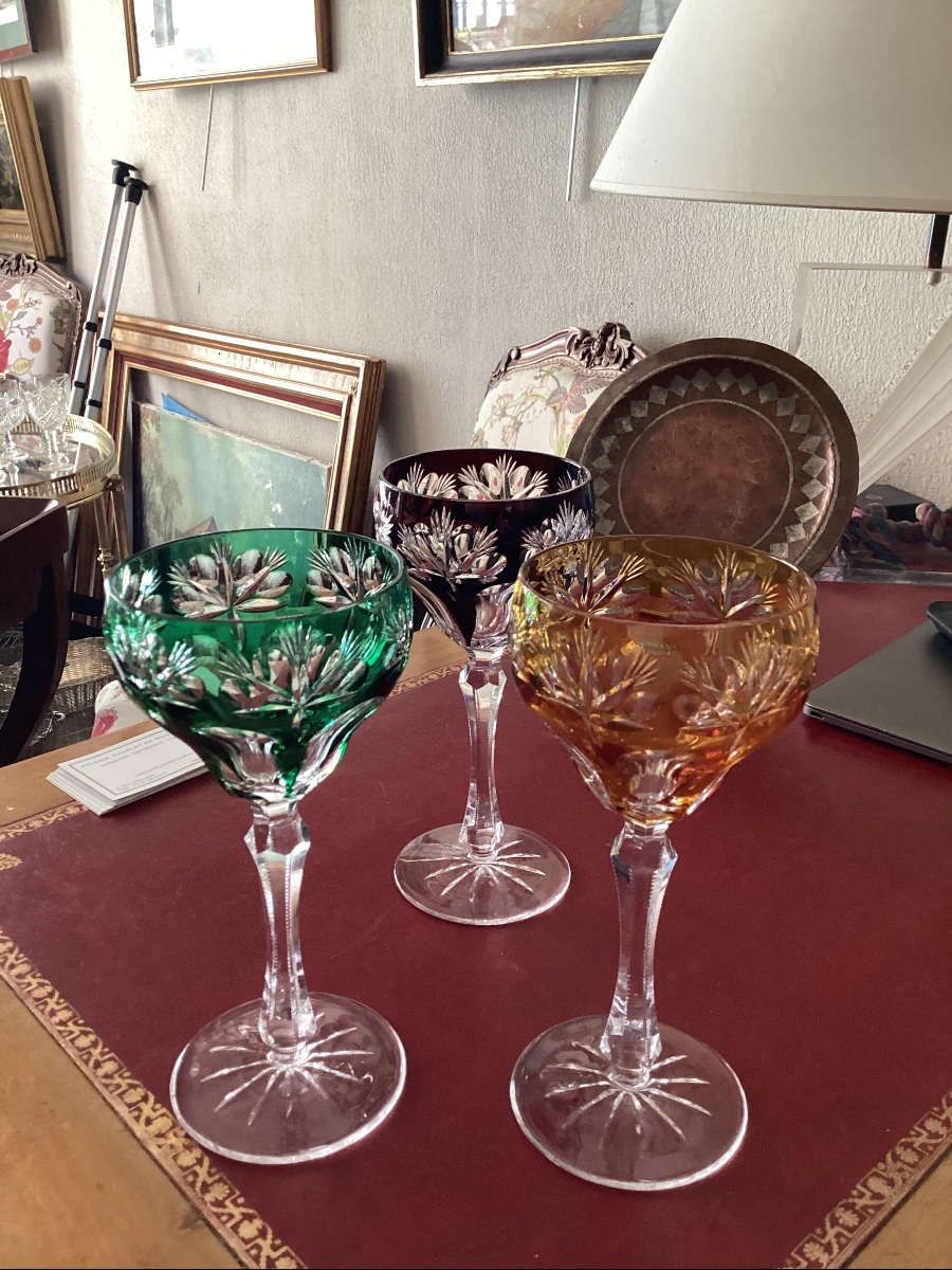 Suite de 8 verres Roemer en cristal doublé et taillé Bohème ?-photo-4