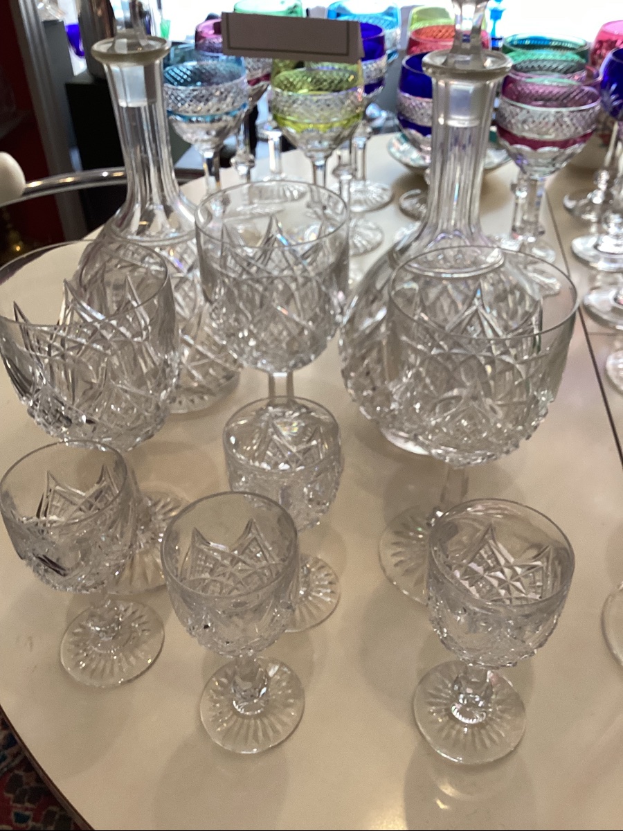Baccarat modèle Colbert 2 carafes à vin 3 verres à eau et 4 verres à porto le tout pour réassor-photo-2