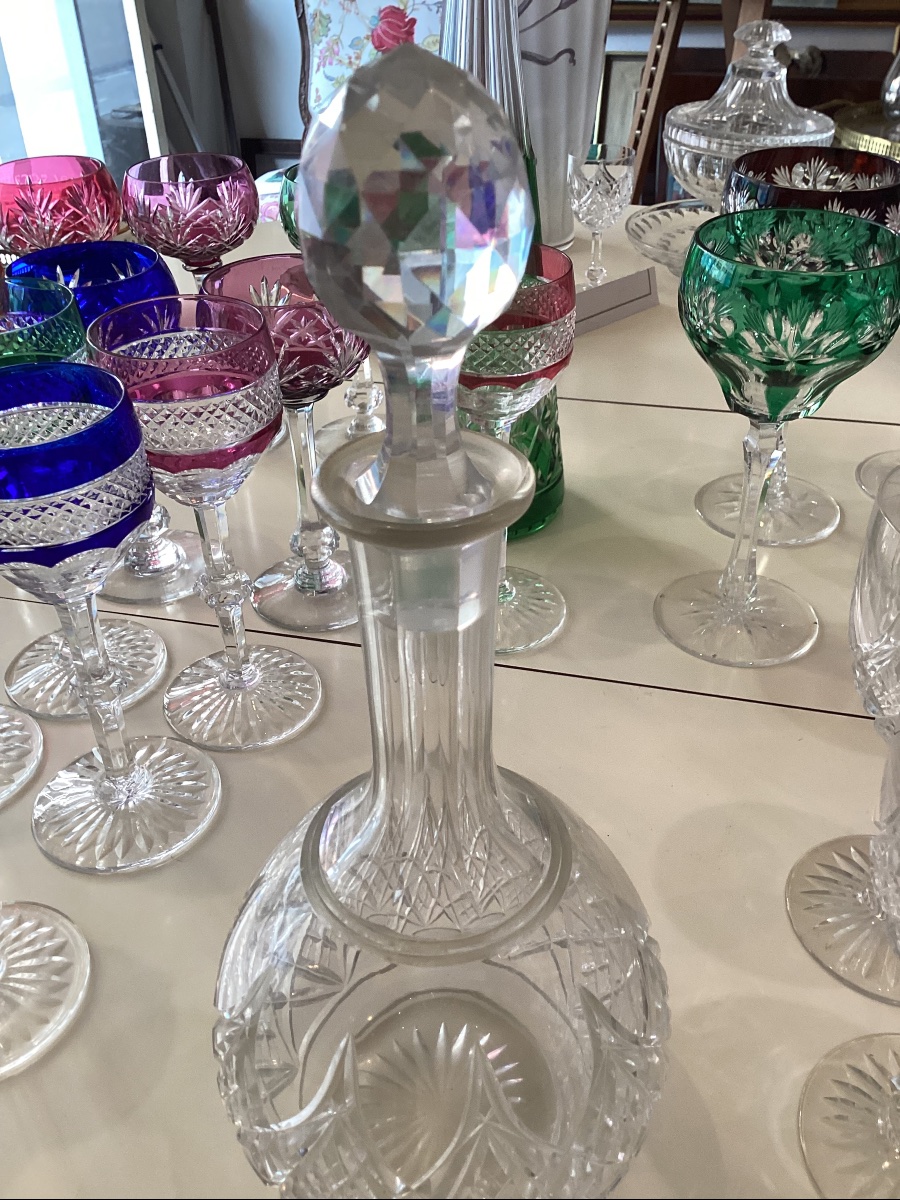 Baccarat modèle Colbert 2 carafes à vin 3 verres à eau et 4 verres à porto le tout pour réassor-photo-6