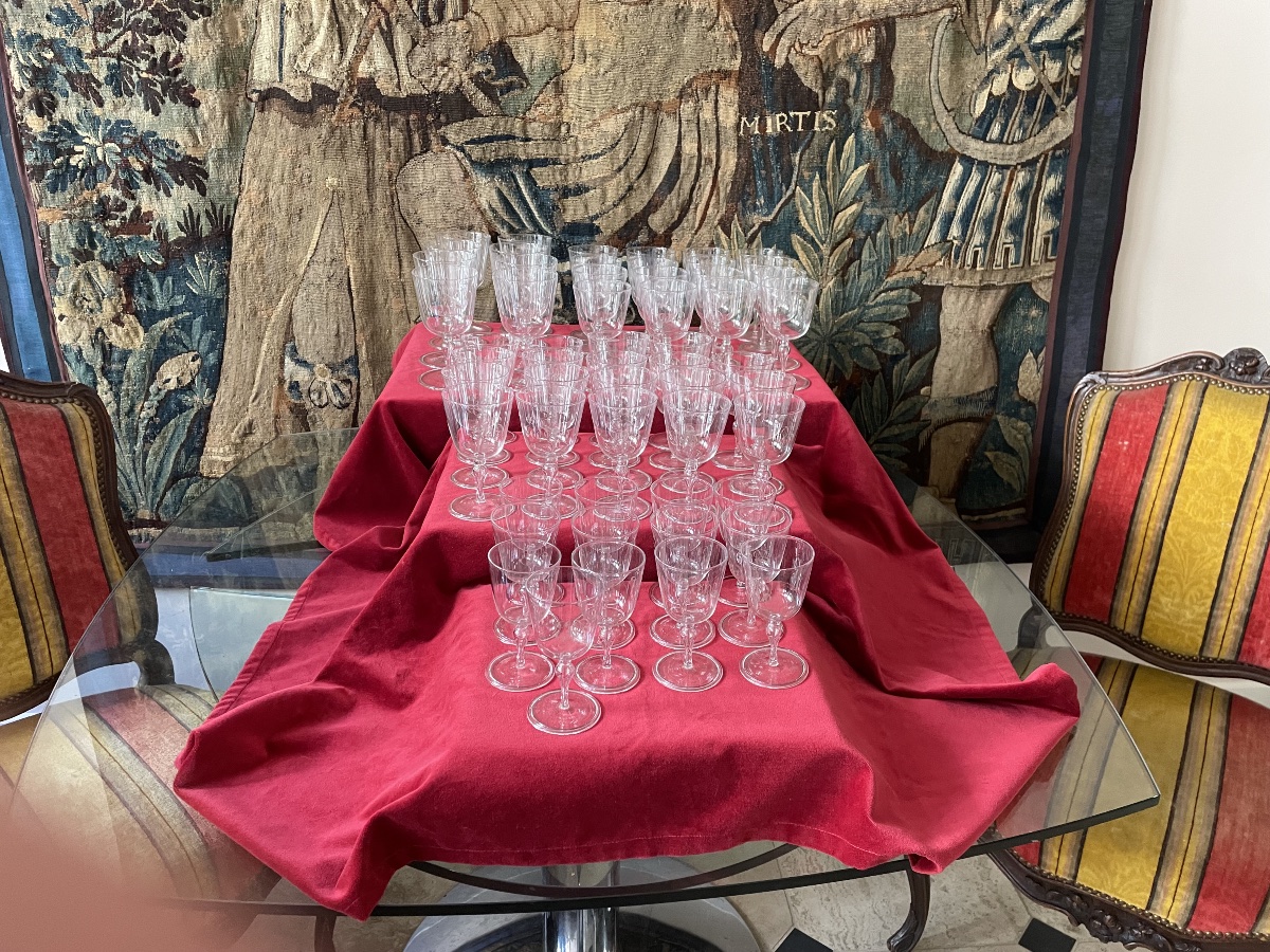 Suite de 60 verres en verre soufflé debut XIX eme monogramme-photo-3