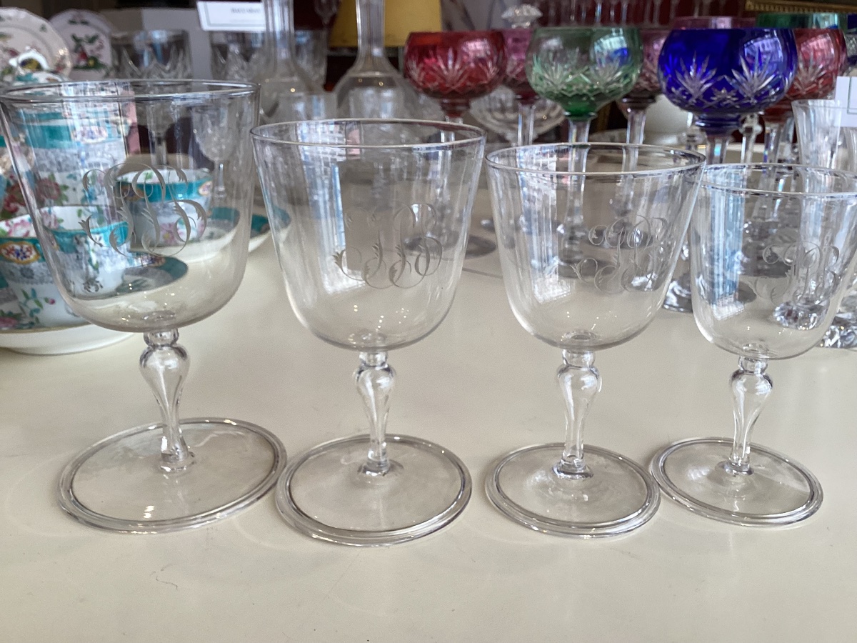 Suite de 60 verres en verre soufflé debut XIX eme monogramme-photo-8