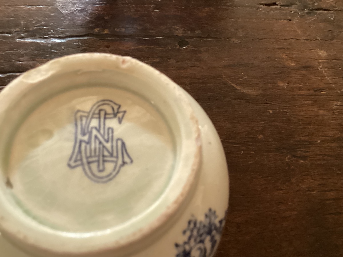 Gien 6 tasses et soucoupes décor Rouen vers 1875-1880 monograme Gien en bleu avec la lettre A-photo-2
