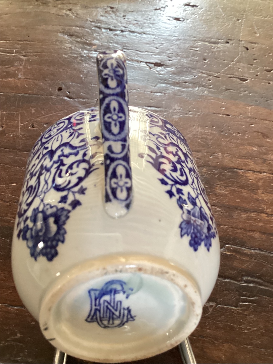 Gien 6 tasses et soucoupes décor Rouen vers 1875-1880 monograme Gien en bleu avec la lettre A-photo-4