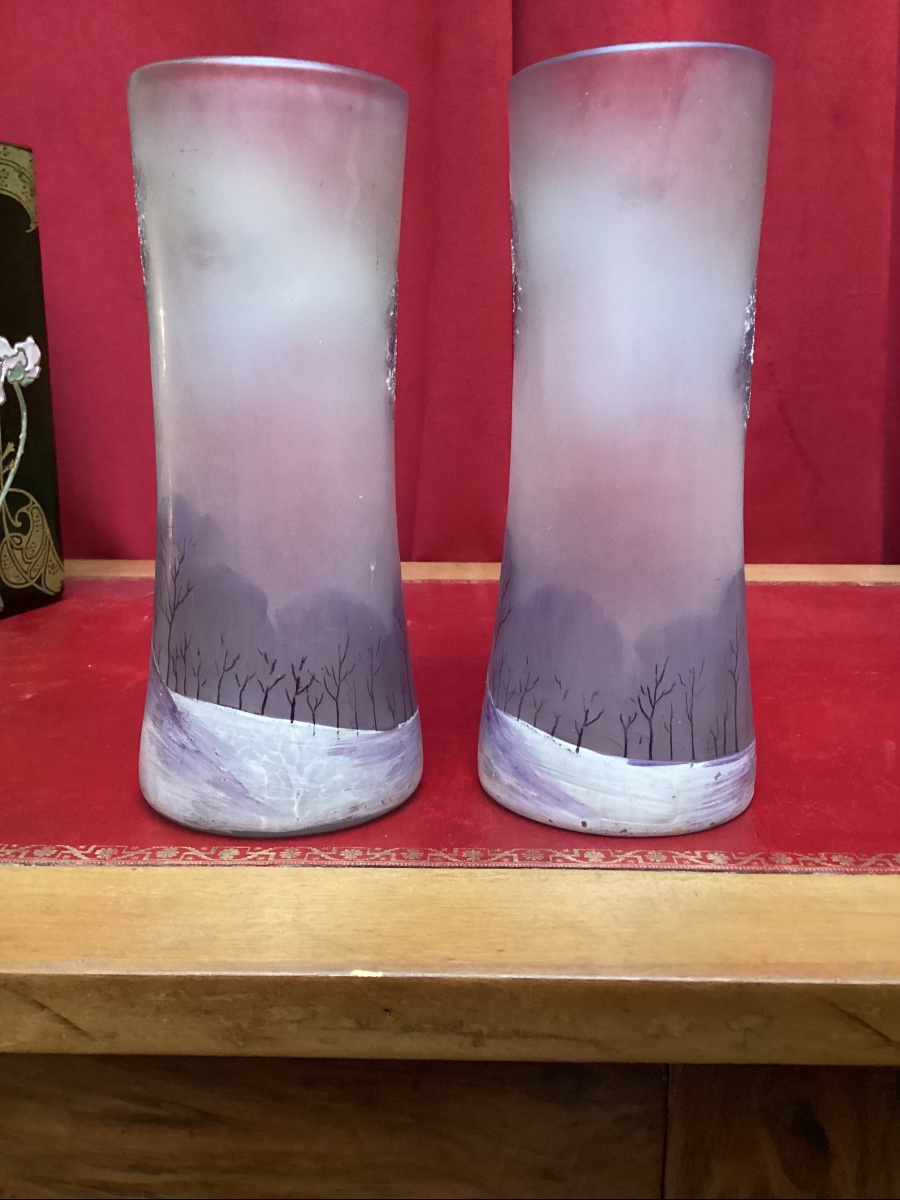 Legras paire de vases émaillés non signés mais modèle Iceberg -photo-2