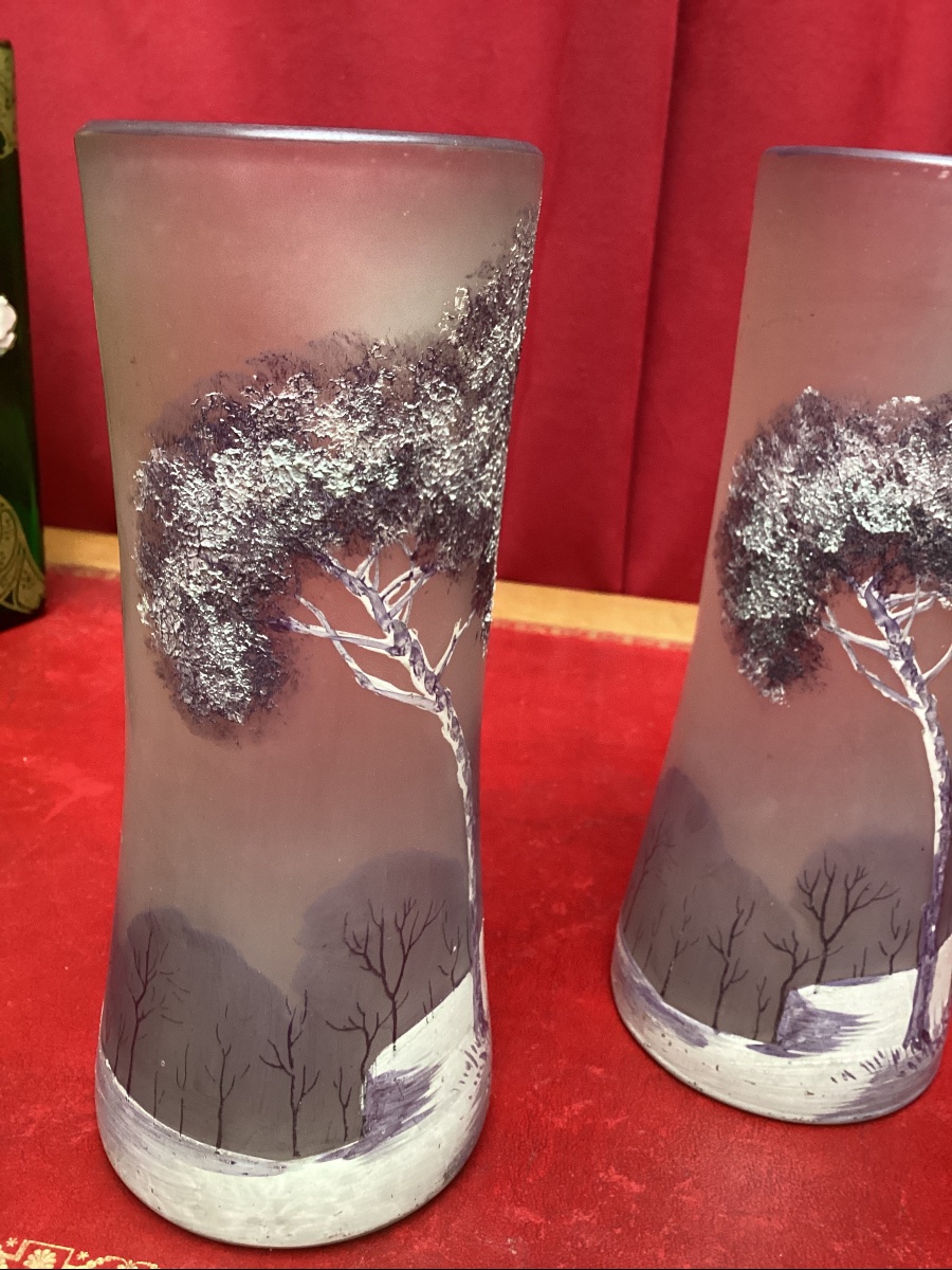 Legras paire de vases émaillés non signés mais modèle Iceberg -photo-1