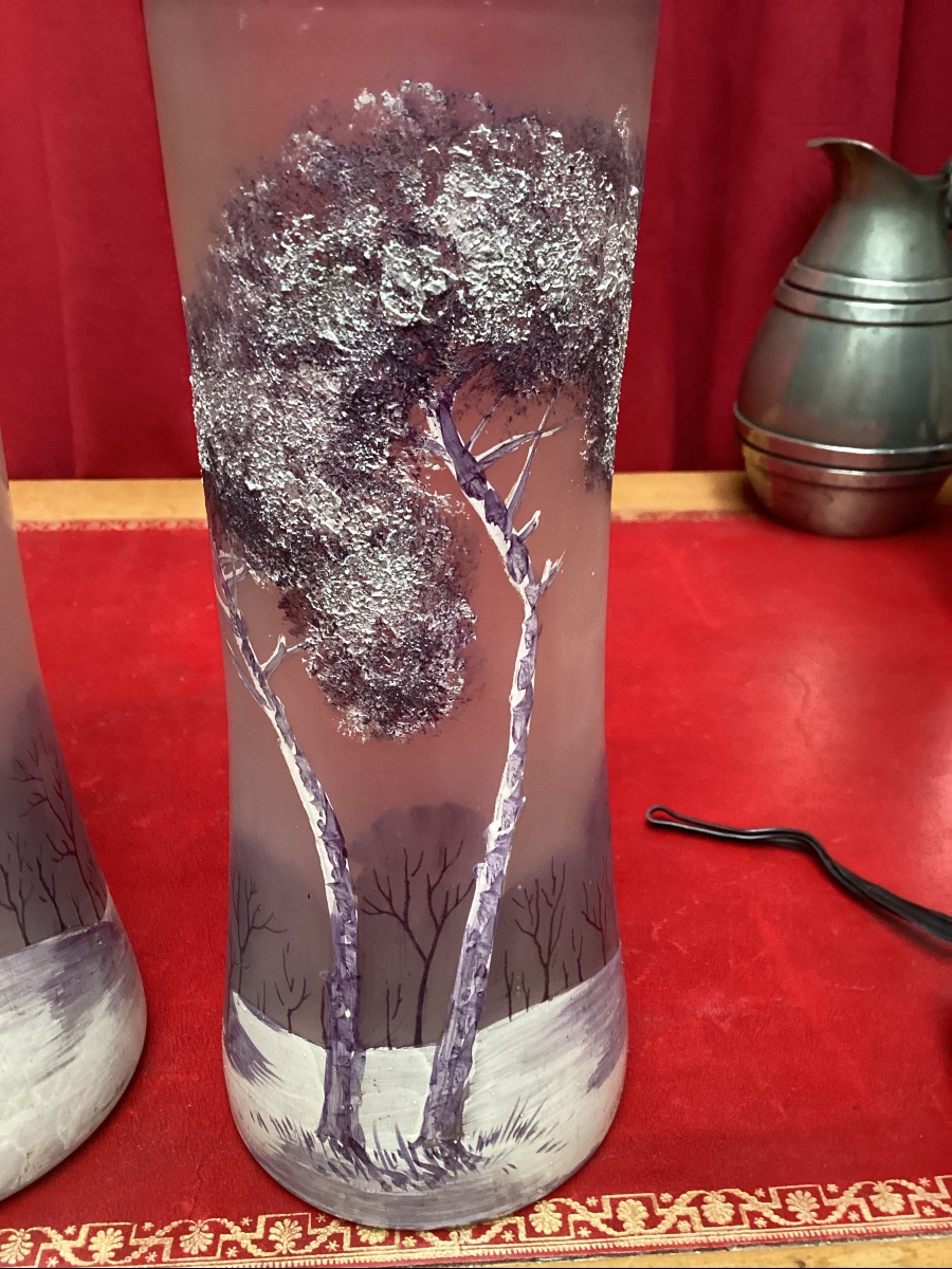 Legras paire de vases émaillés non signés mais modèle Iceberg -photo-3