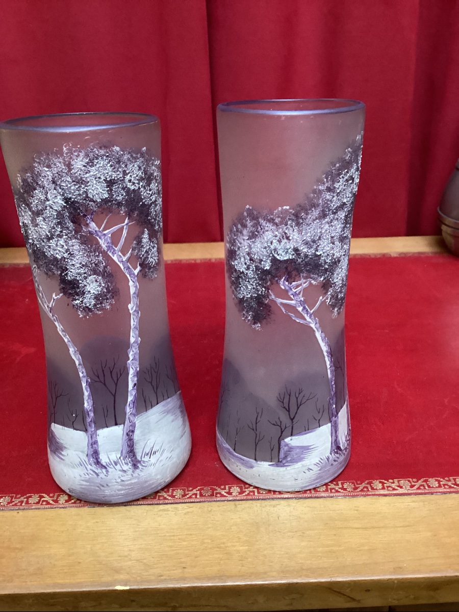 Legras paire de vases émaillés non signés mais modèle Iceberg 