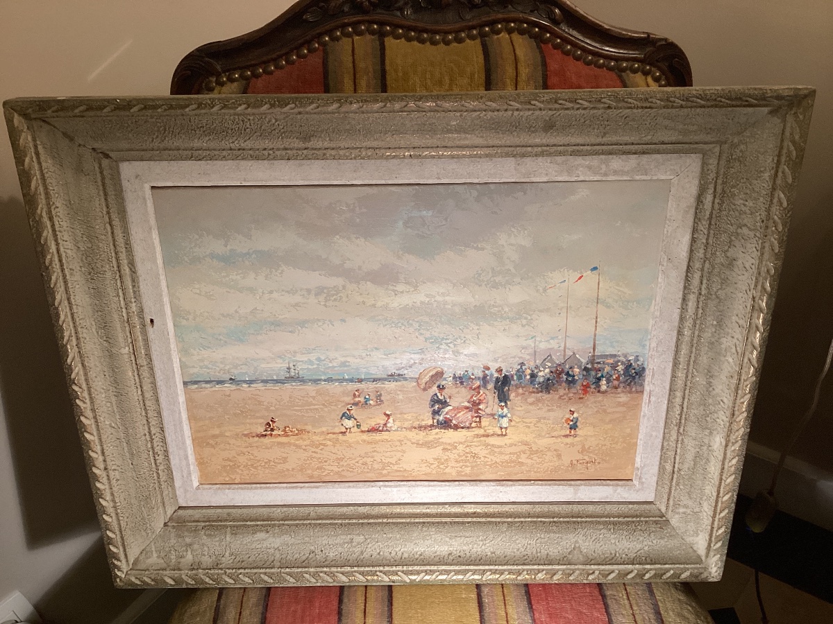 Escena De Playa Animada, Firmada: A.fouquet A Vue: 36 Cm X 45 Cm, Con Marco 62 Cm X 48 Cm-photo-2