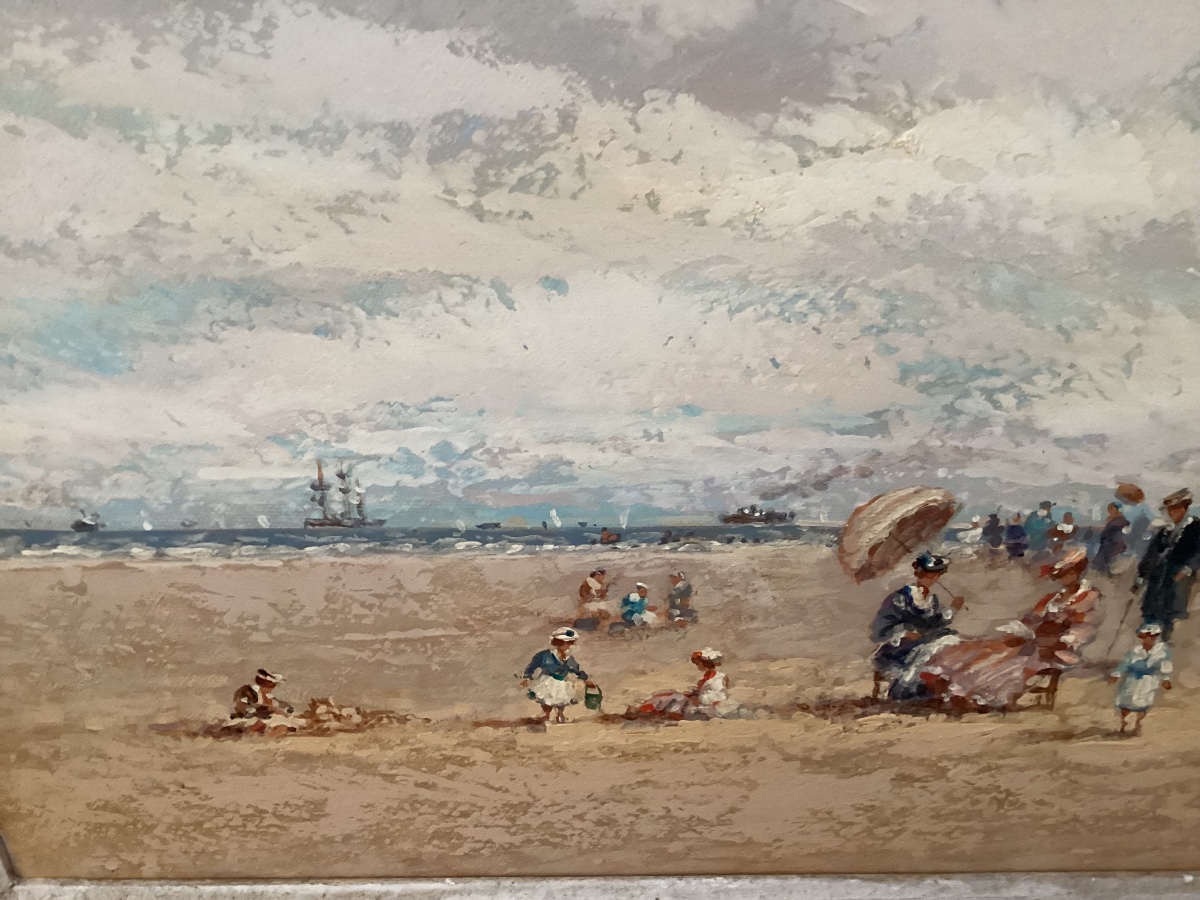 Escena De Playa Animada, Firmada: A.fouquet A Vue: 36 Cm X 45 Cm, Con Marco 62 Cm X 48 Cm-photo-1