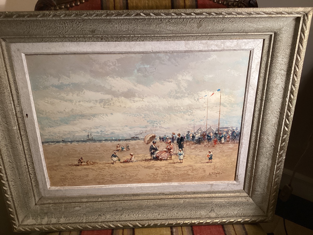 Escena De Playa Animada, Firmada: A.fouquet A Vue: 36 Cm X 45 Cm, Con Marco 62 Cm X 48 Cm-photo-3