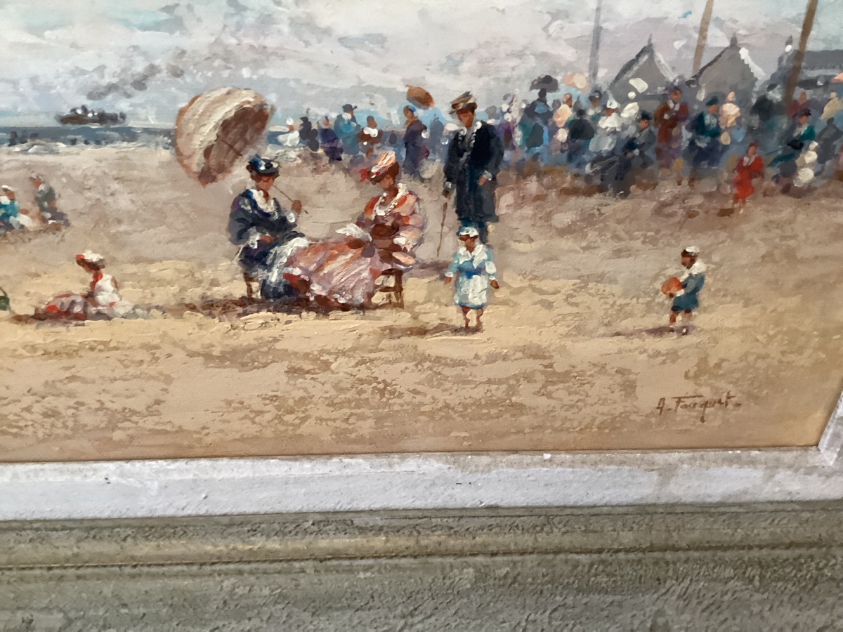 Escena De Playa Animada, Firmada: A.fouquet A Vue: 36 Cm X 45 Cm, Con Marco 62 Cm X 48 Cm-photo-5
