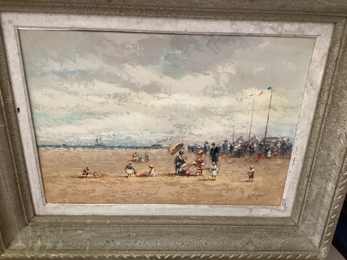 Escena De Playa Animada, Firmada: A.fouquet A Vue: 36 Cm X 45 Cm, Con Marco 62 Cm X 48 Cm-photo-8