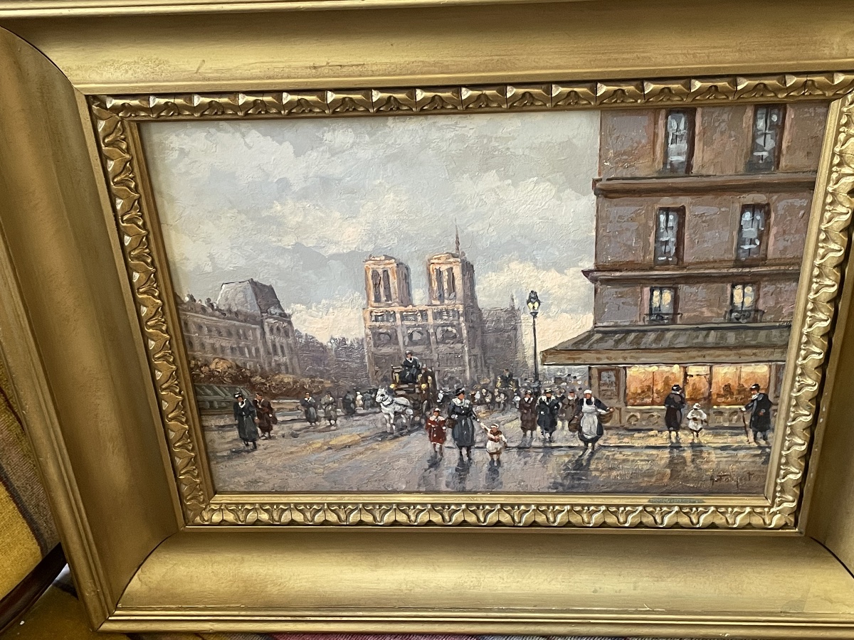  Oil On Panel, “paris As Seen From Notre Dame With Figures And An Omnibus,” Signed “à. Fouquet.”