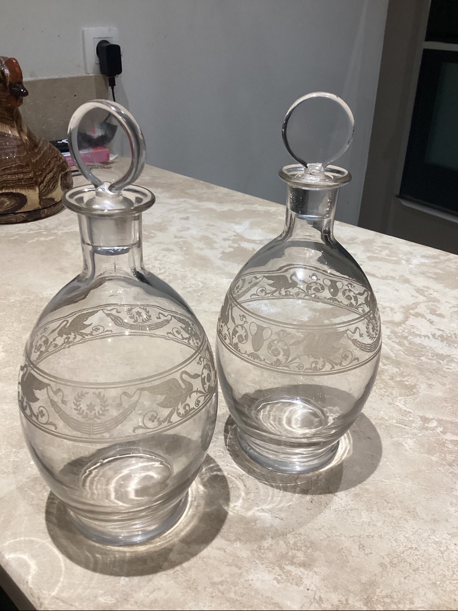 ,Baccarat paire de cristal gravé modèle Cygne avant 1938 période, à l’étiquette-photo-1