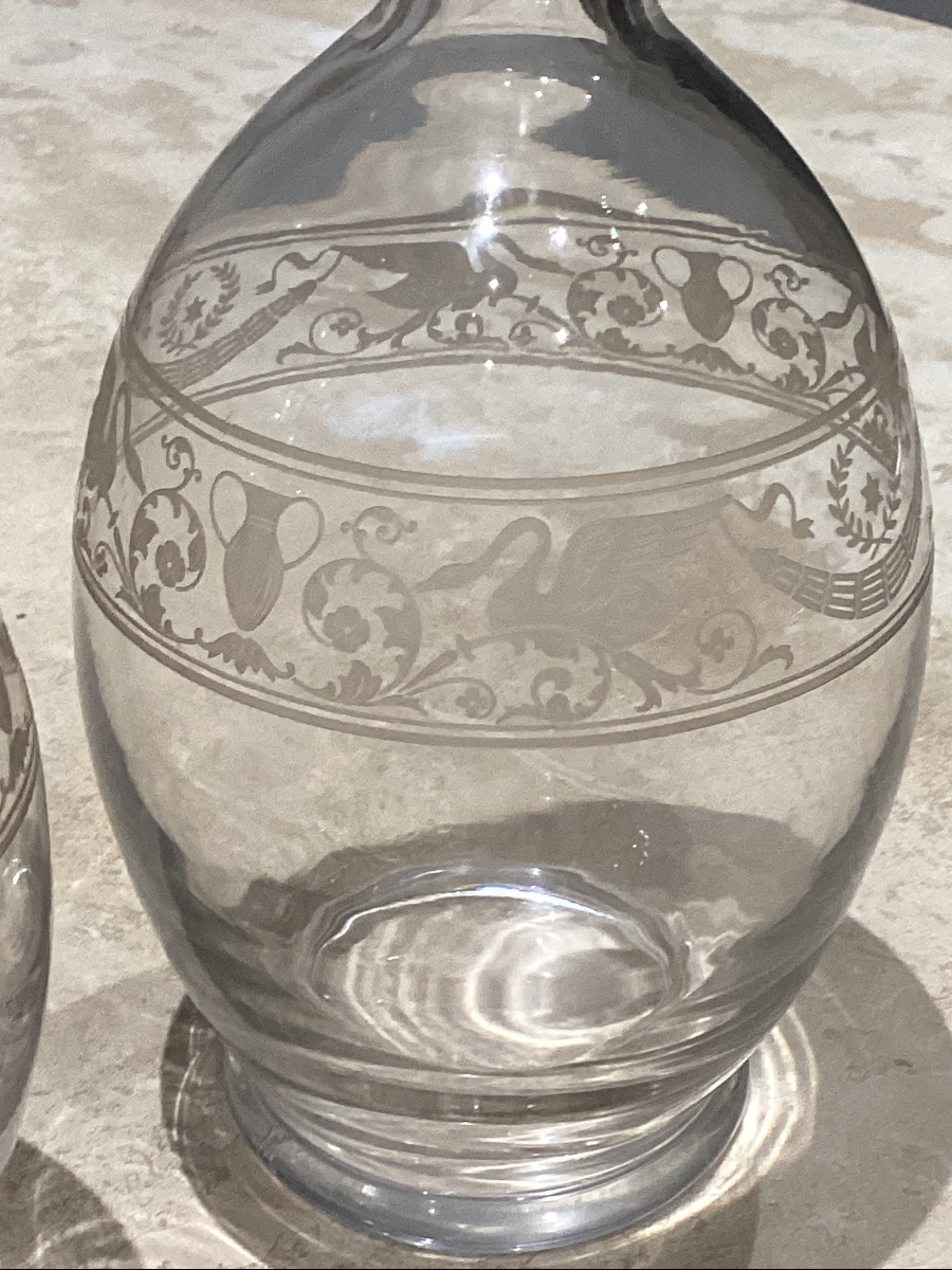 ,Baccarat paire de cristal gravé modèle Cygne avant 1938 période, à l’étiquette-photo-2