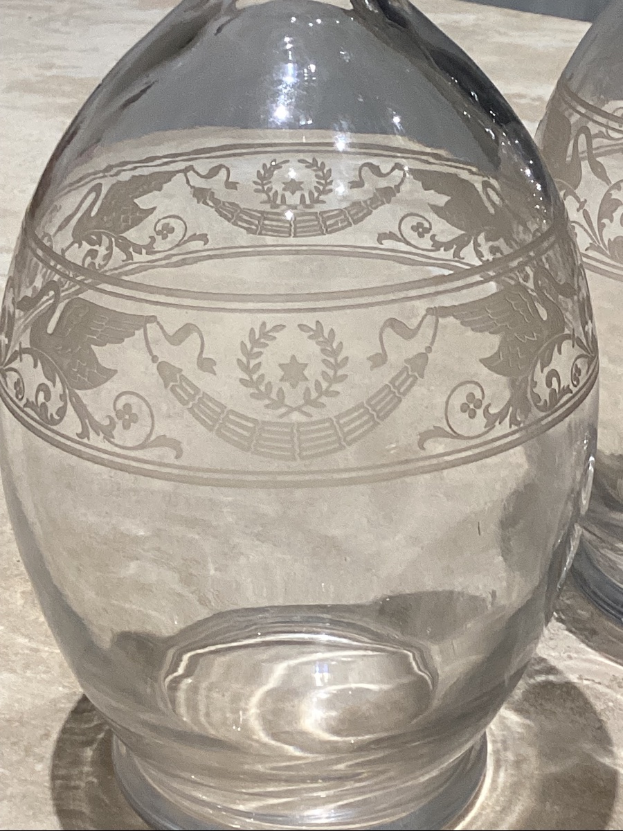 ,Baccarat paire de cristal gravé modèle Cygne avant 1938 période, à l’étiquette-photo-4