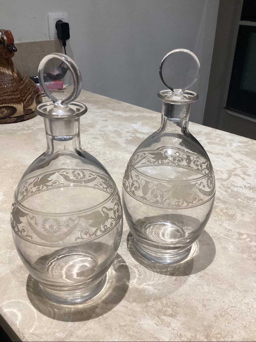 ,Baccarat paire de cristal gravé modèle Cygne avant 1938 période, à l’étiquette