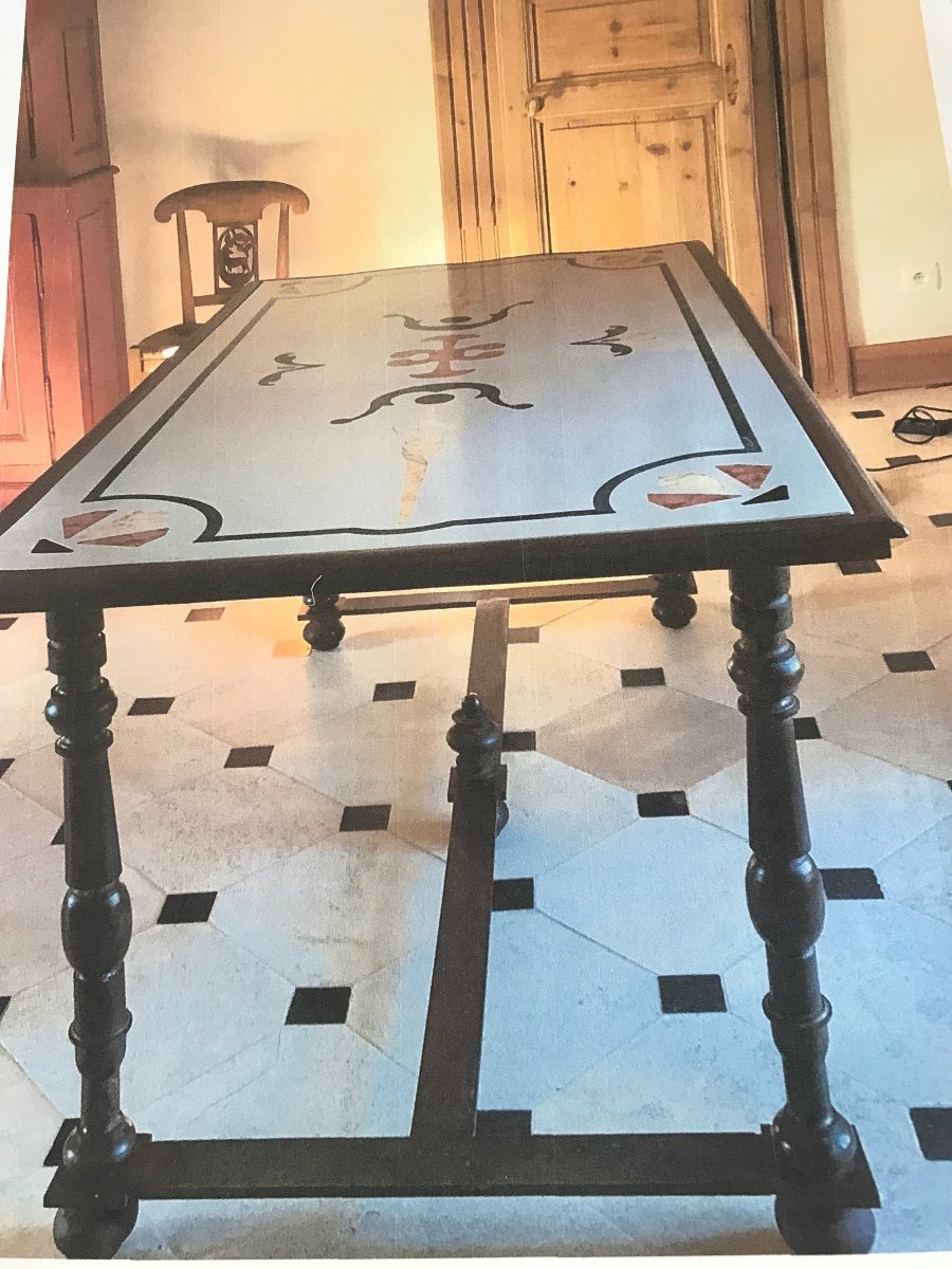 Table Avec Pieds En Fer Forgé Patiné De Style Louis XIII  Scagliola  Moderne-photo-2