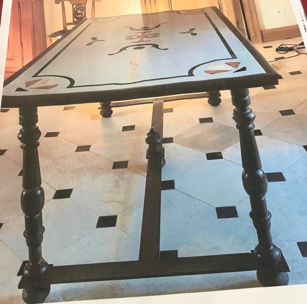 Table Avec Pieds En Fer Forgé Patiné De Style Louis XIII  Scagliola  Moderne-photo-4
