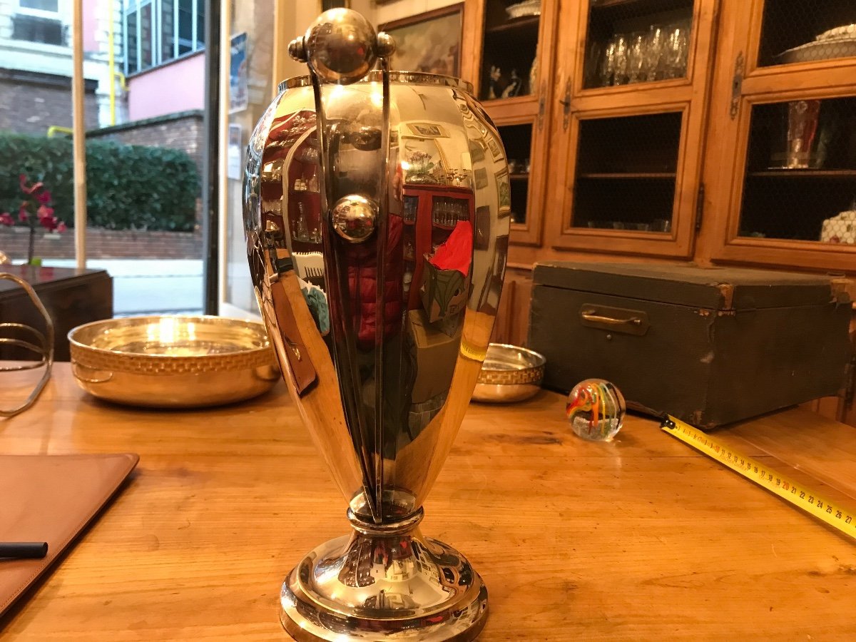 Vase En Métal Argenté D’époque Art Deco-photo-3