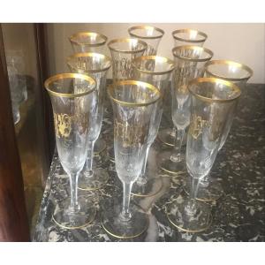 Suite Of 11 Unsigned Moser Crystal Flutes,