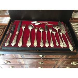 Important Solid Silver Cutlery Of 162 Pieces By The Goldsmiths Olier & Caron 