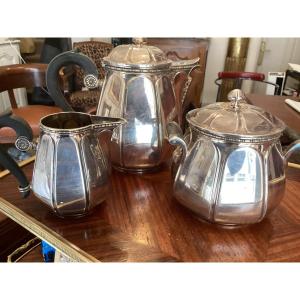 Gallia service à café 3 pièces en métal argenté(égoïste) avec poinçons 
