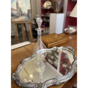 Carafe en cristal armorié, couronne comtale,chiffre, devise fin XIX eme début XX eme