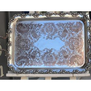  Large Silver-lined Metal Serving Tray Mid 19th Century