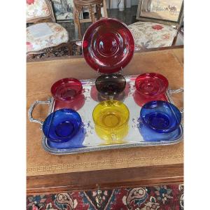 Murano: Suite de 7 Coupes( 1grande et 6 normales) à fruits/glaces/cremes aux 4 couleurs 