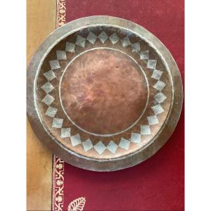 Copper Plate With Geometric Decoration By Claudius Linossier Unsigned 20 Cm