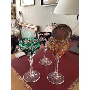 Set Of 9 Double-walled, Faceted Bohemian Crystal Roemer Glasses?