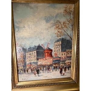 Le Moulin Rouge huile sur bois d’Armand Fouquet né en 1904