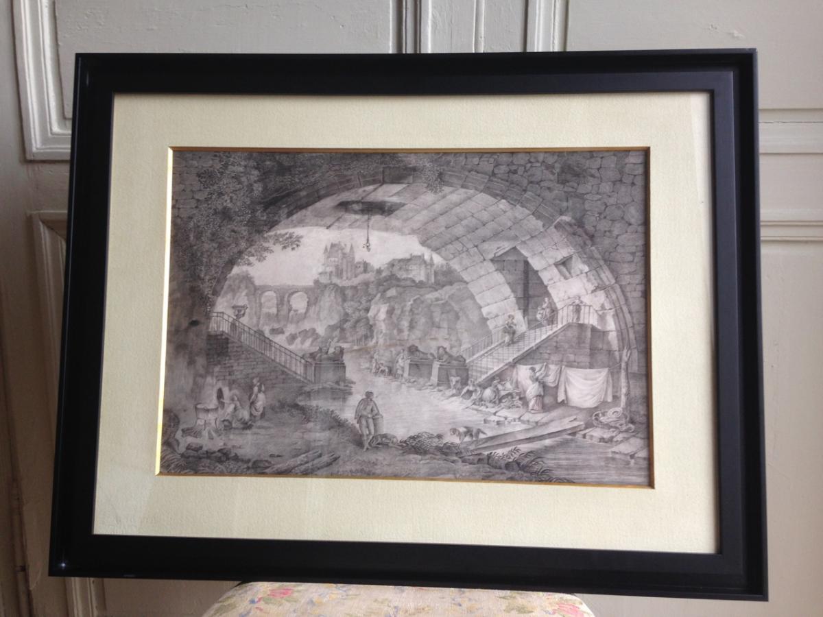 Gravure "Vue Du Pont Des Sephinx" d'Après Hubert Robert-photo-2