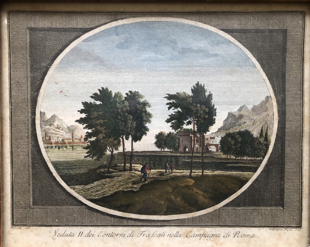 Dall'acqua, Veduta Dei Contorni Di Frasacati d'After Perelle Set Of 3 Engraving-photo-3