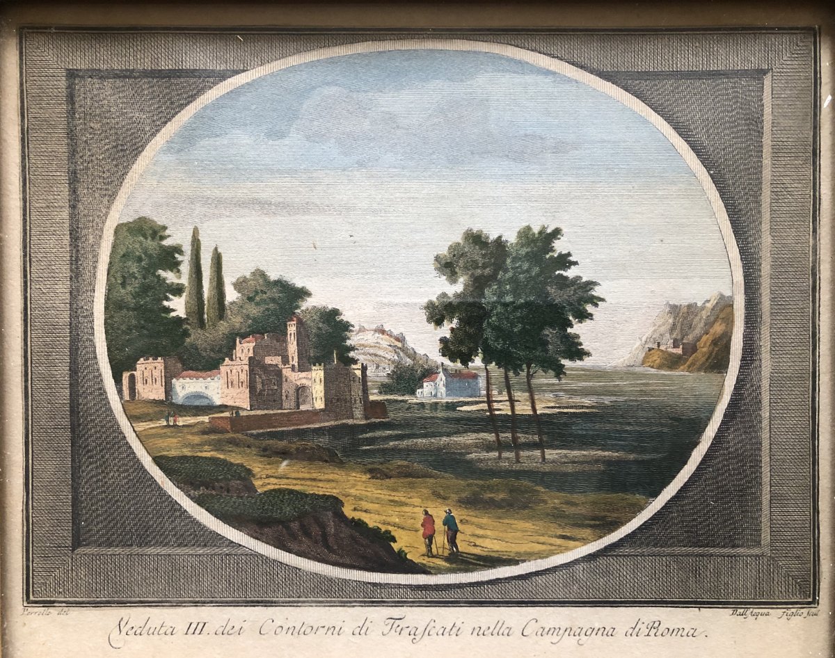Dall'acqua, Veduta Dei Contorni Di Frasacati d'After Perelle Set Of 3 Engraving-photo-4