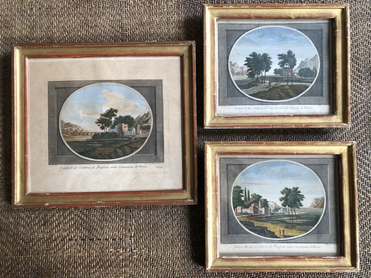 Dall'acqua, Veduta Dei Contorni Di Frasacati d'After Perelle Set Of 3 Engraving