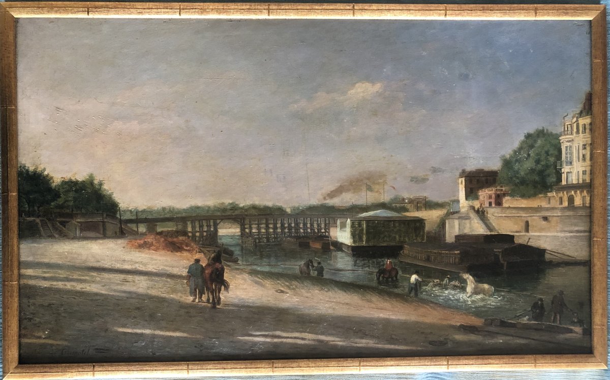 Alphonse Trimolet, Chevaux Aux Bains Dans La Seine à Paris