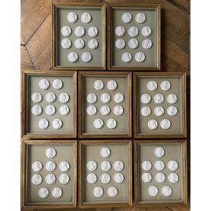 "numismatic Gallery Of The Kings Of France"   77 Plaster Medals In Eight Frames. 