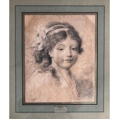 Portrait De Petite Fille, Dessin Fin XVIIIème Siècle 