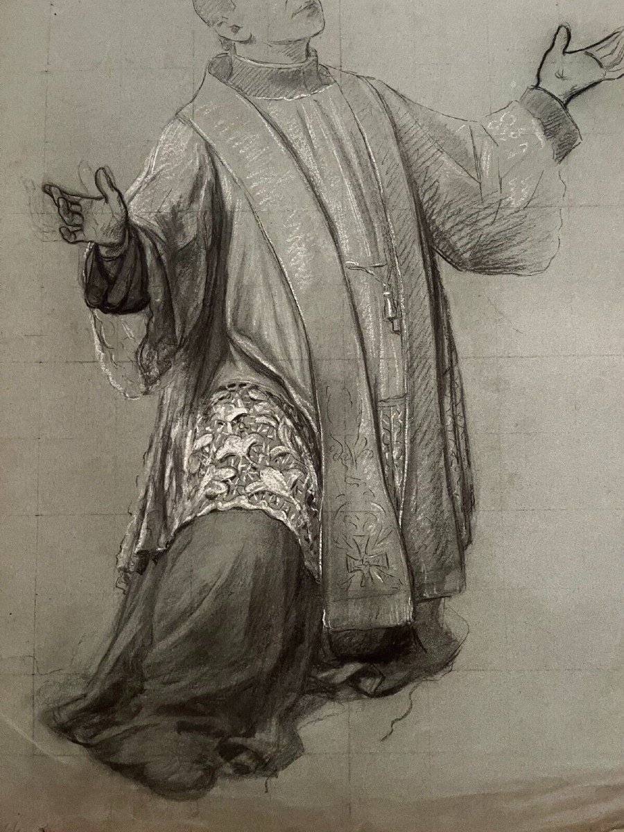 Enrico Reffo (1831 - 1917) Study Of A Kneeling Priest-photo-2