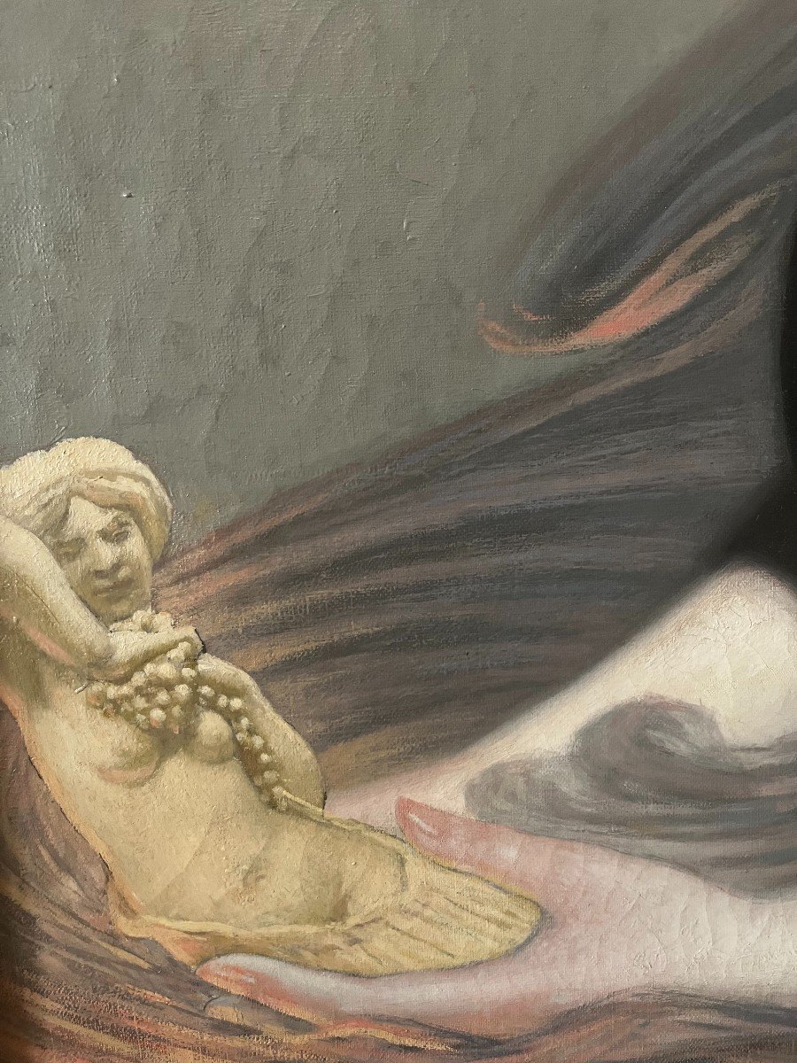 Georges Castex (1860 - 1943) Woman Portrait With Bacchante Figurine-photo-3