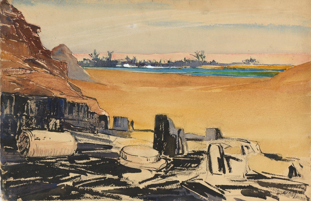 Lucienne Épron (1874 - 1947)  Ruines Au Bord Du Fleuve