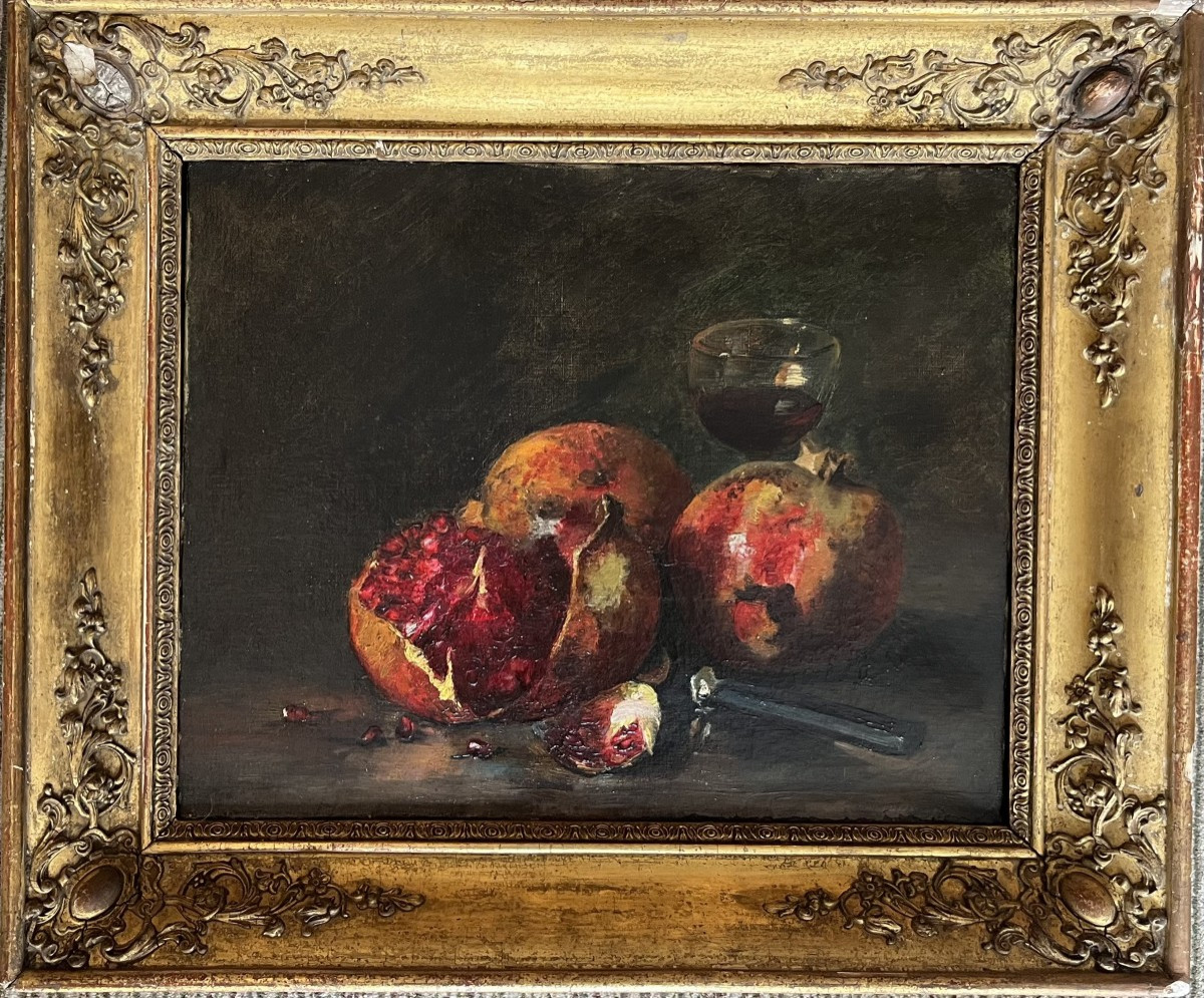 Ecole Française Fin XIXe Siècle - Nature Morte Aux Grenades-photo-2