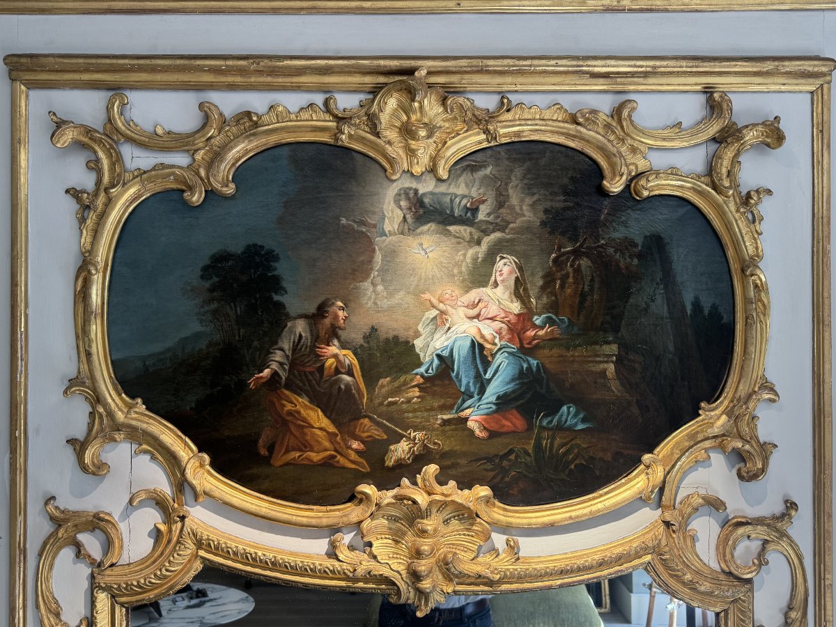 Grand trumeau d'époque Louis XV,  avec une peinture par l'atelier de Jean II Restout 1692-1768-photo-2