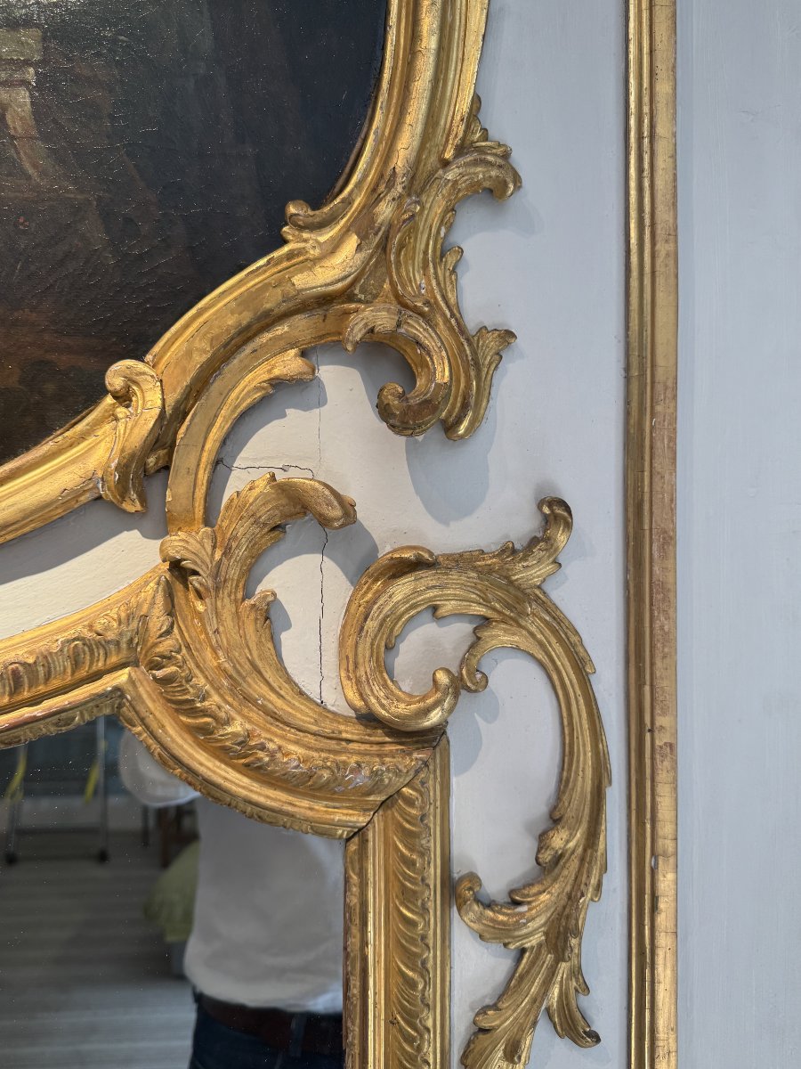 Grand trumeau d'époque Louis XV,  avec une peinture par l'atelier de Jean II Restout 1692-1768-photo-3
