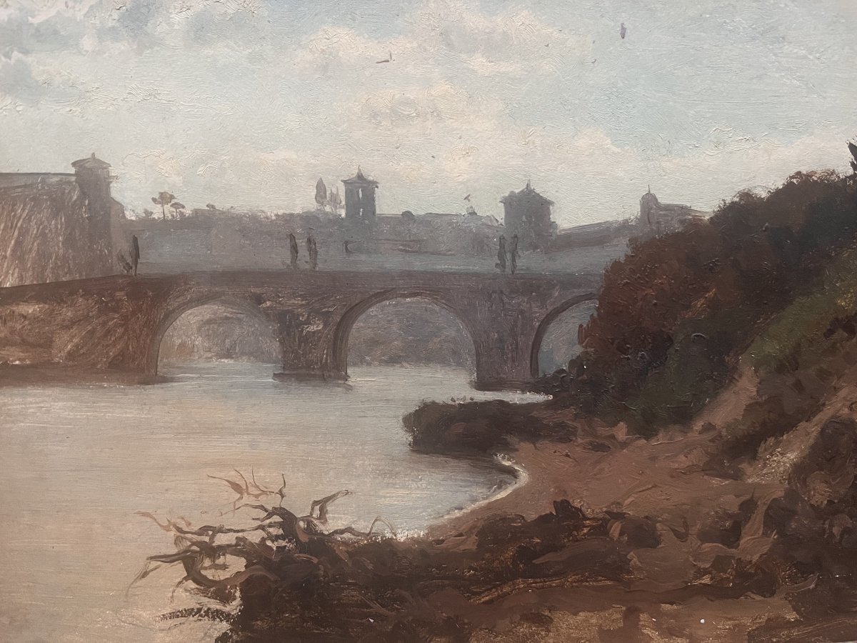19th-century School - View Of Ponte Saint'angelo In Rome-photo-2