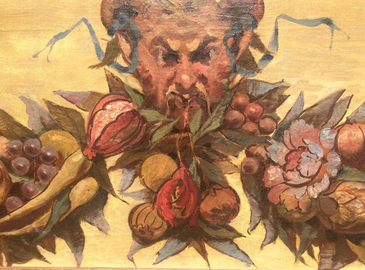 Ecole Française Du XIXe Siècle Paire De Grotesques Et Guirlandes De Fruits-photo-3